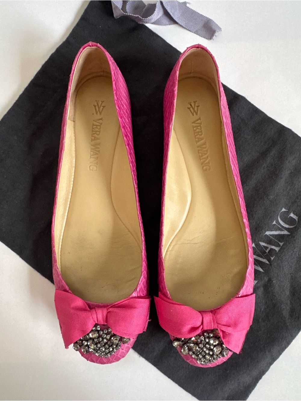 Vera Wang Hot Pink Bow Flats with Crystal Toe